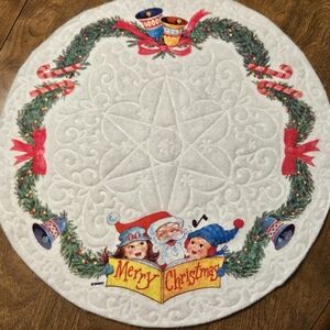 VTG RENNOC MINI TREE SKIRT FELT MERRY CHRISTMAS TABLE TOPPER CENTERPIECE SANTA